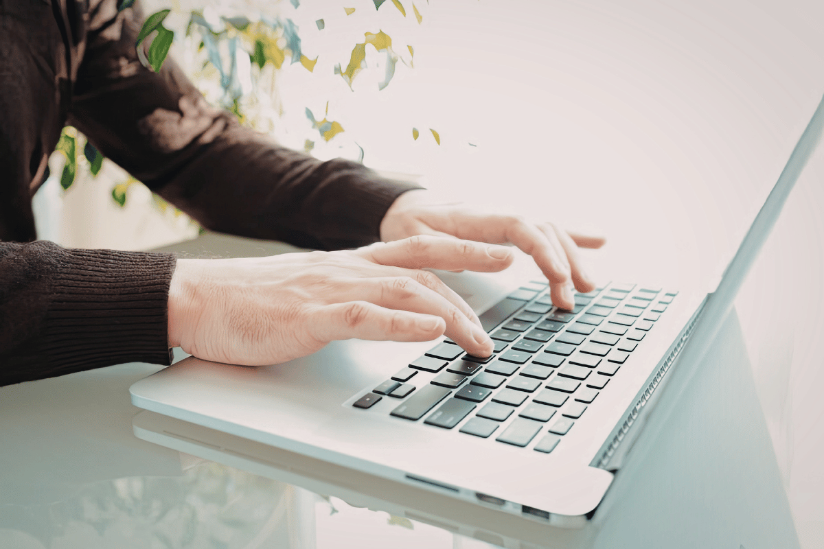 typing on laptop search