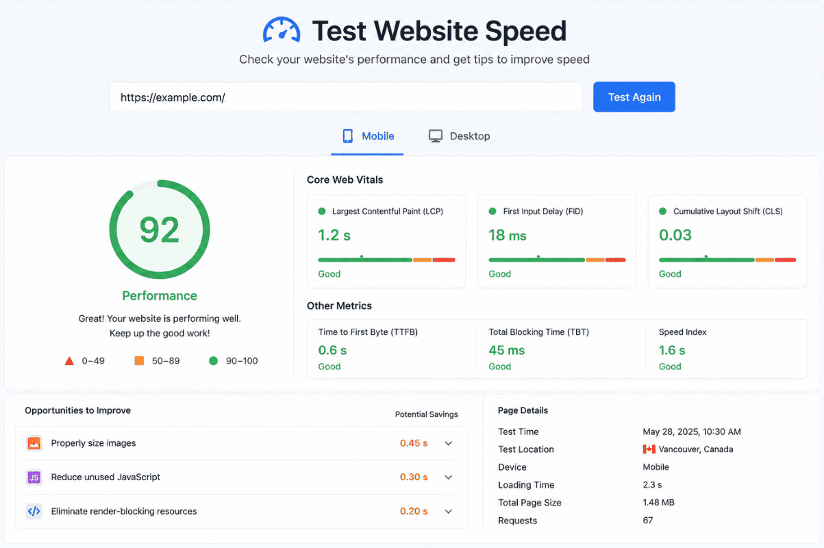 Test website speed