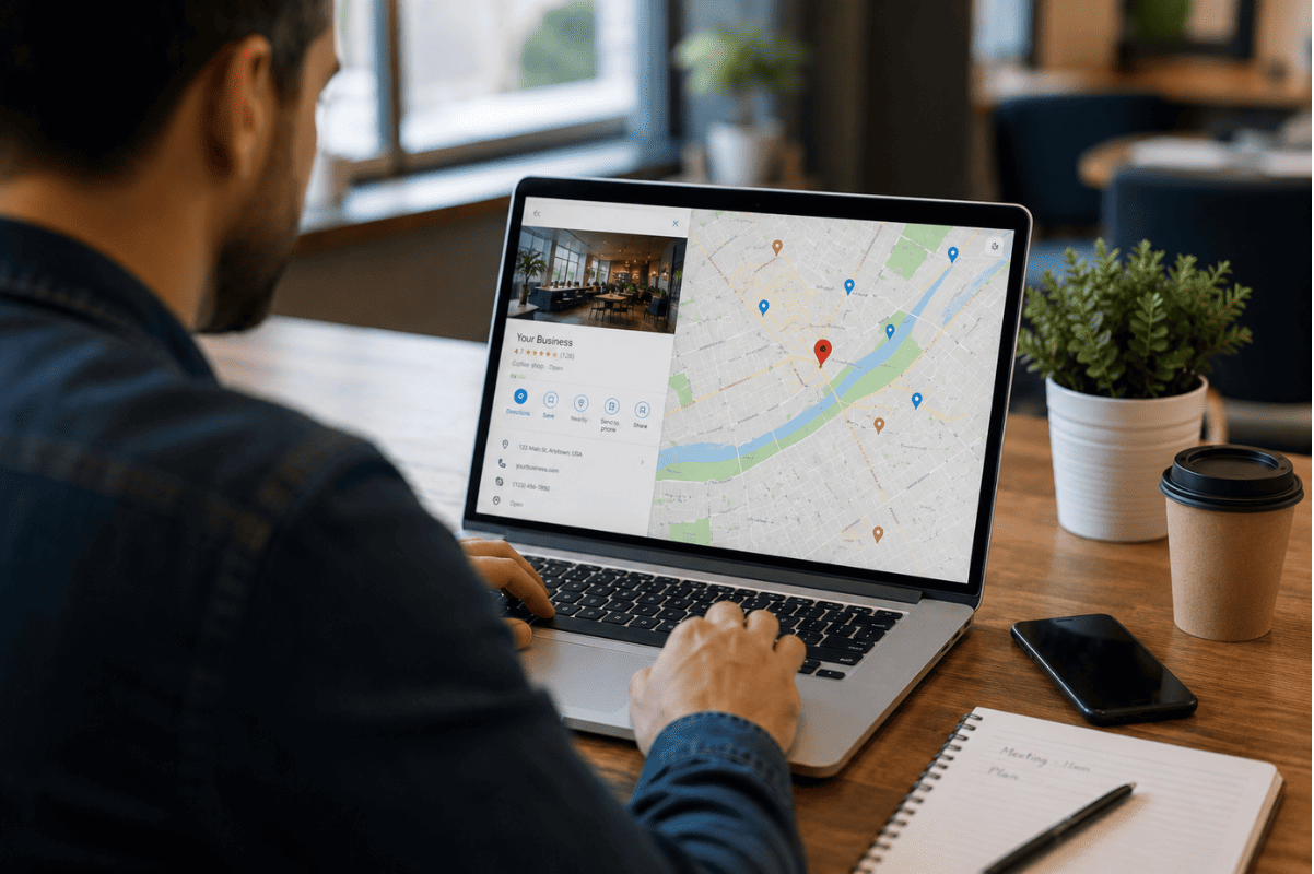 Google Maps business location laptop