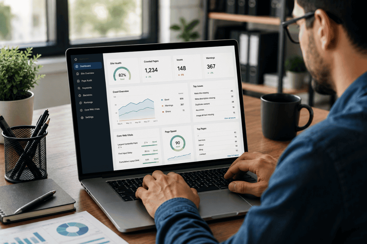 SEO audit laptop analytics