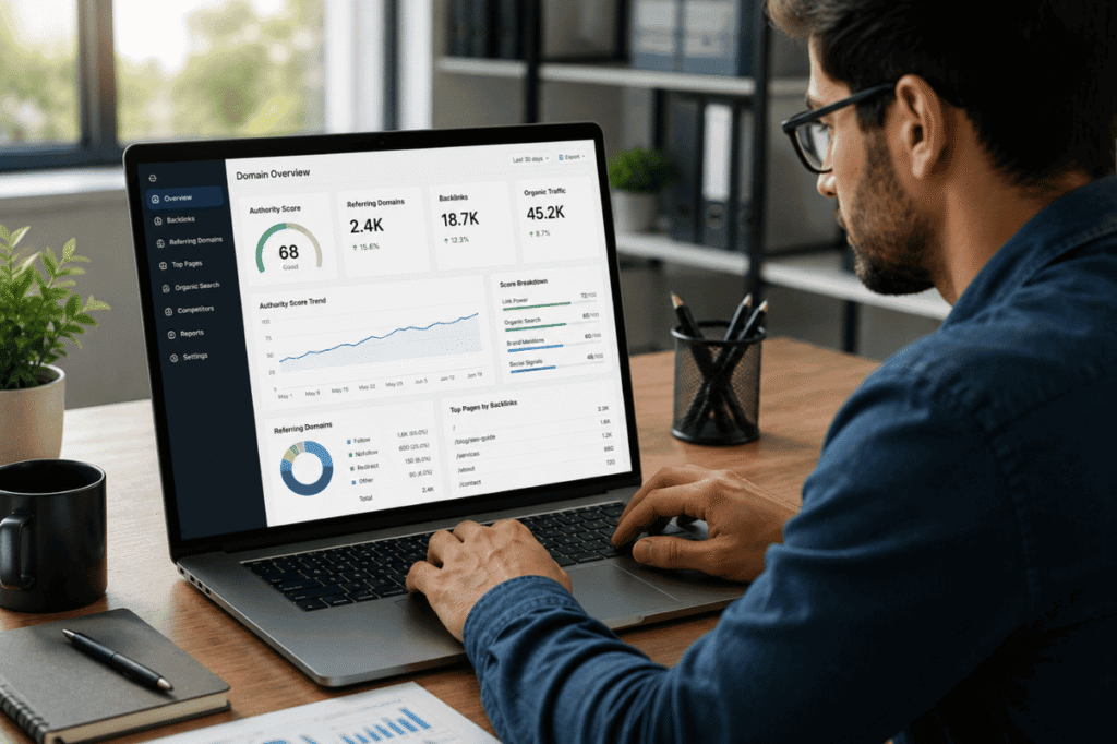 SEO authority score dashboard