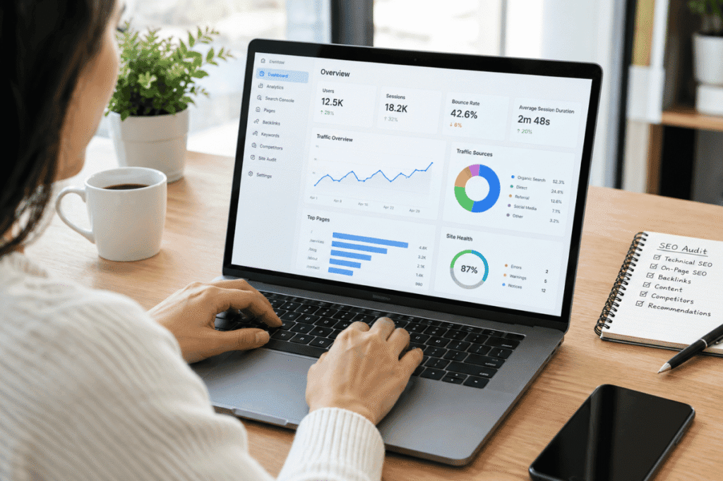 SEO audit website analytics laptop