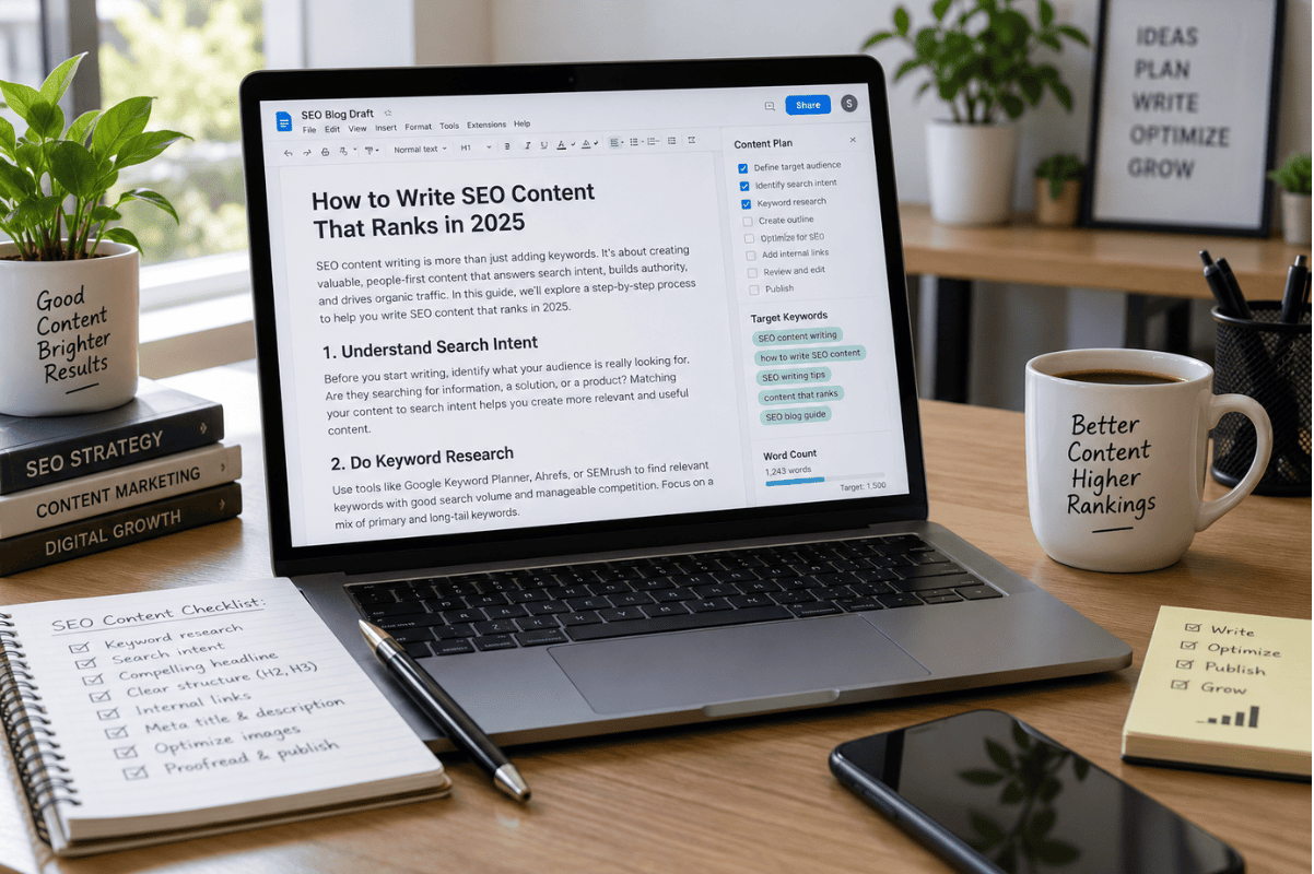 SEO content writing workspace