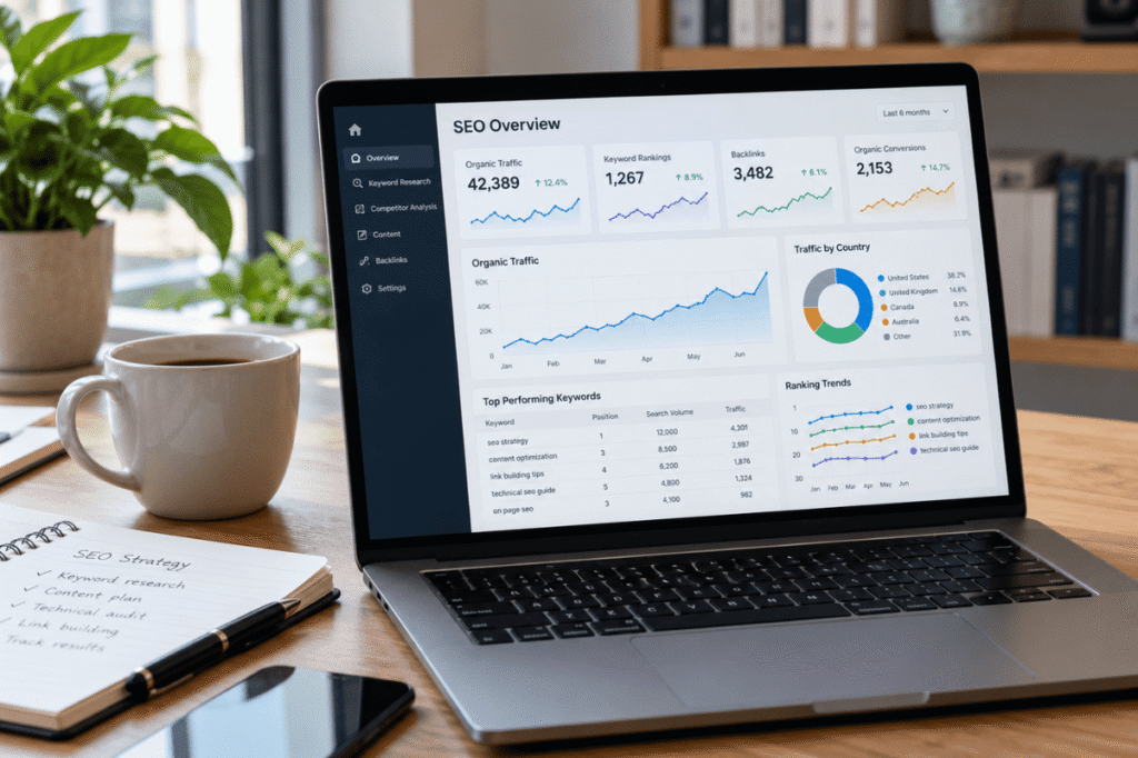 SEO strategy analytics laptop